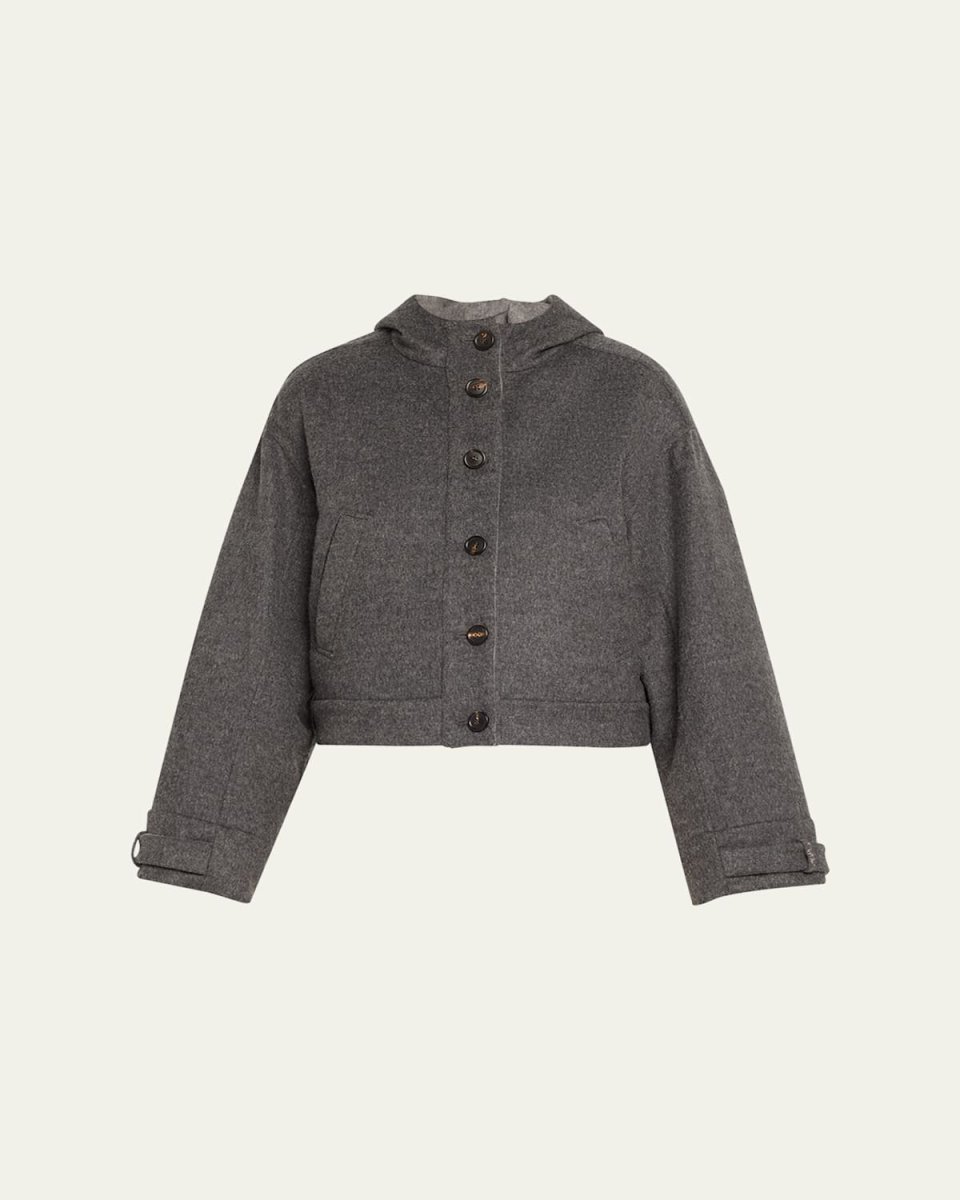 Fluid Wool Hooded Jacket w Monili Detail