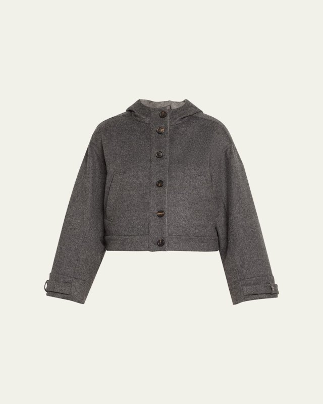 Fluid Wool Hooded Jacket w Monili Detail