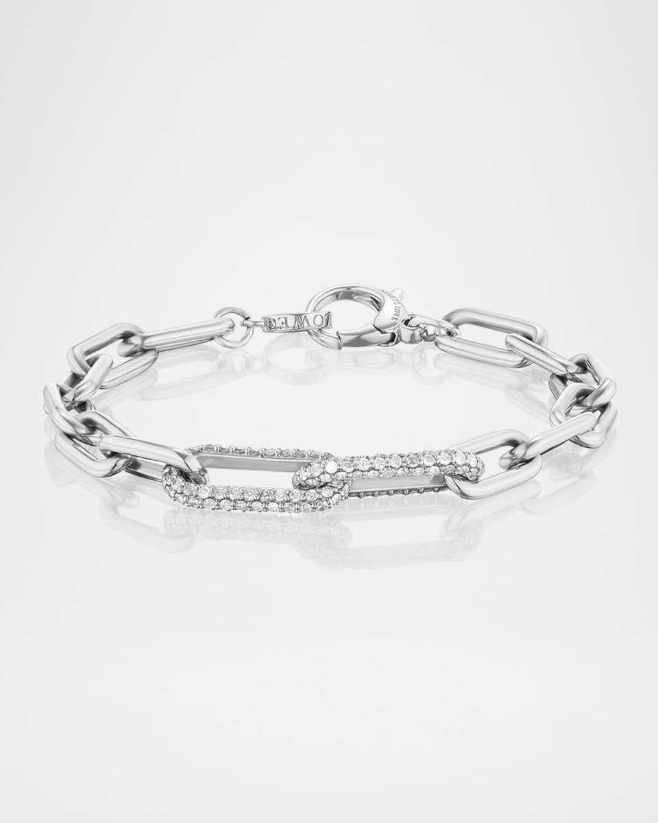 Two Pave Diamond Link Paperclip Chain Bracelet