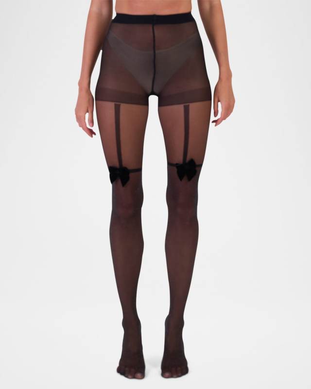 Glitter Tuxedo Bow Tights