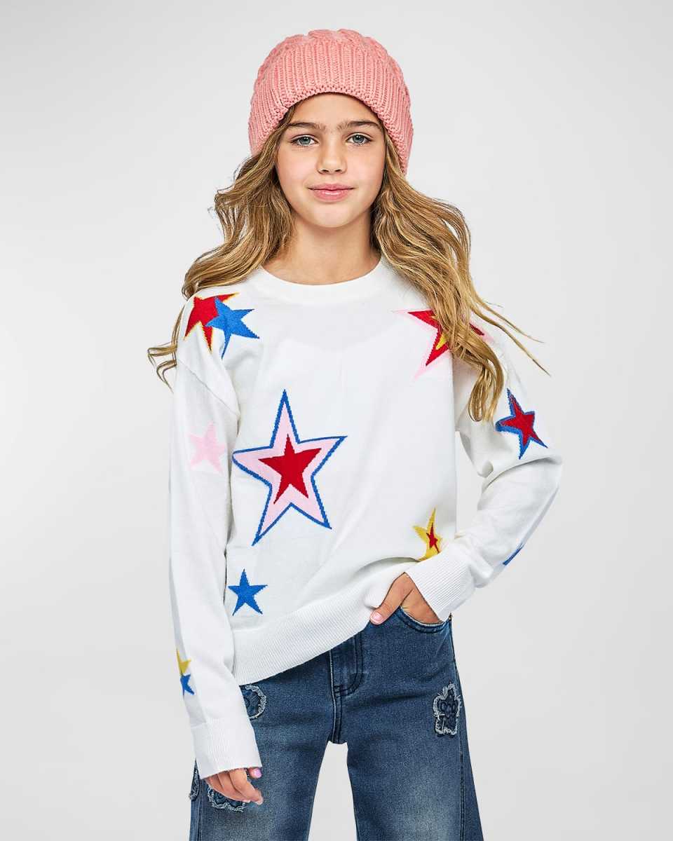 Girl's Multicolor Star-Print Sweater, Size 4-14
