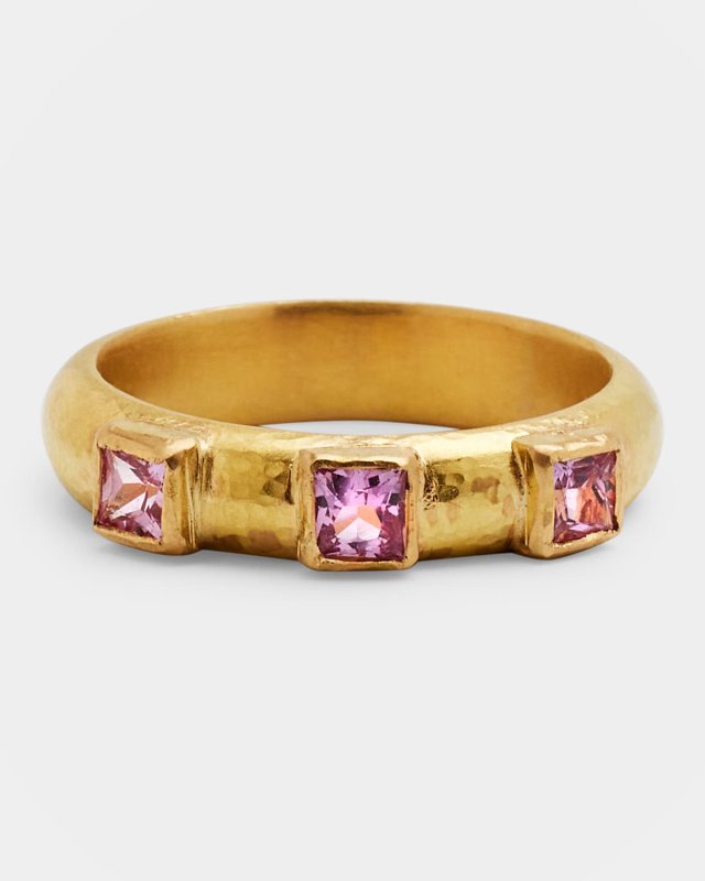 19K Square Faceted Pink Sapphire Stack Ring, Size