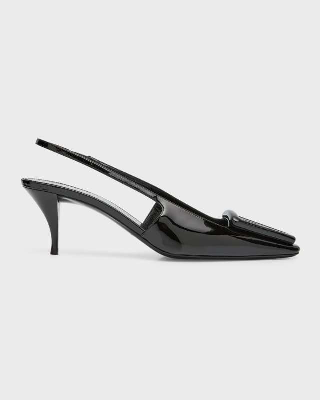 Tom Patent Buckle Slingback Pumps