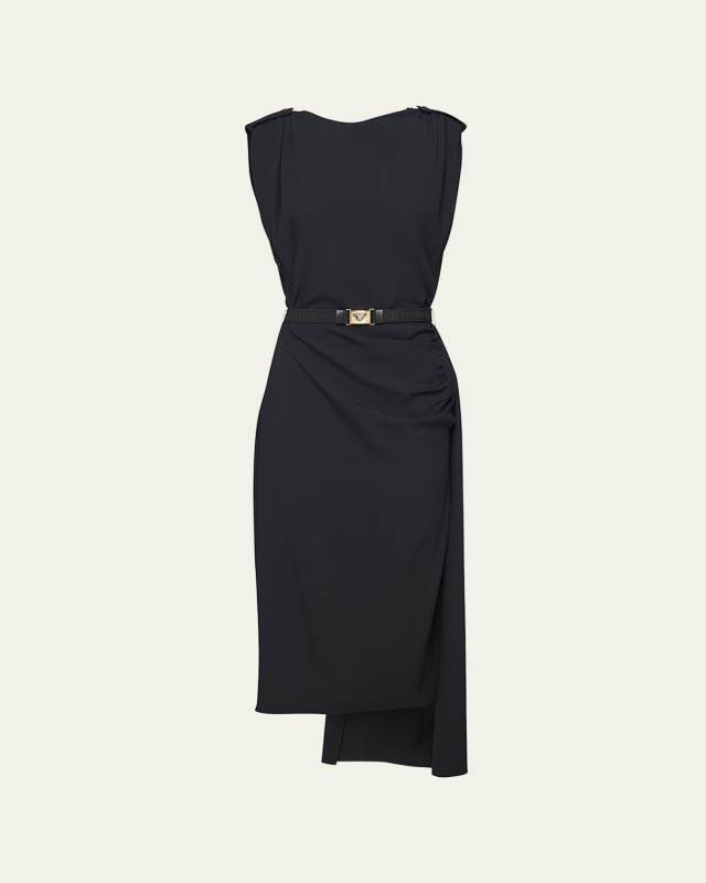 Sable Asymmetric Belted Midi Dress