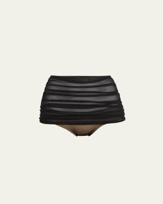 Bill Shirred Mesh High-Waist Bikini Botto