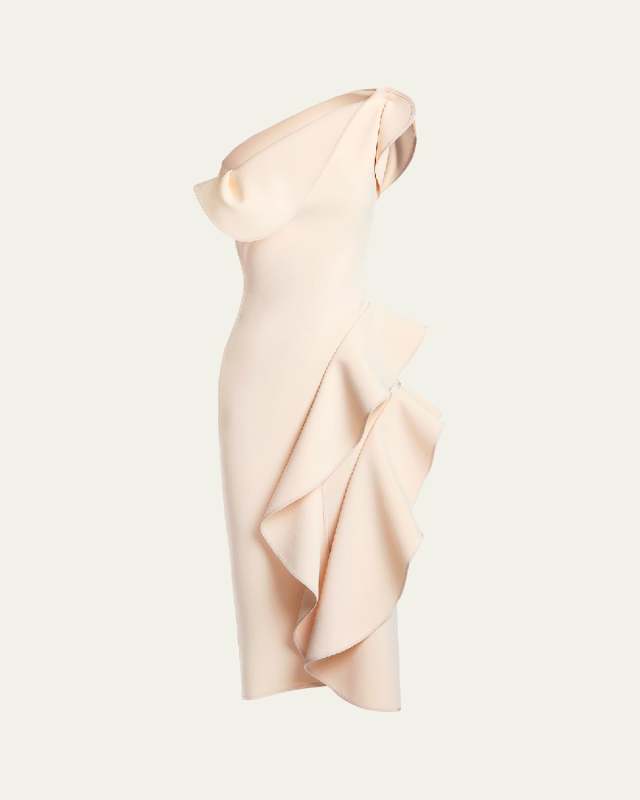 Rhythm One-Shoulder Midi Dress with Ruffle Details