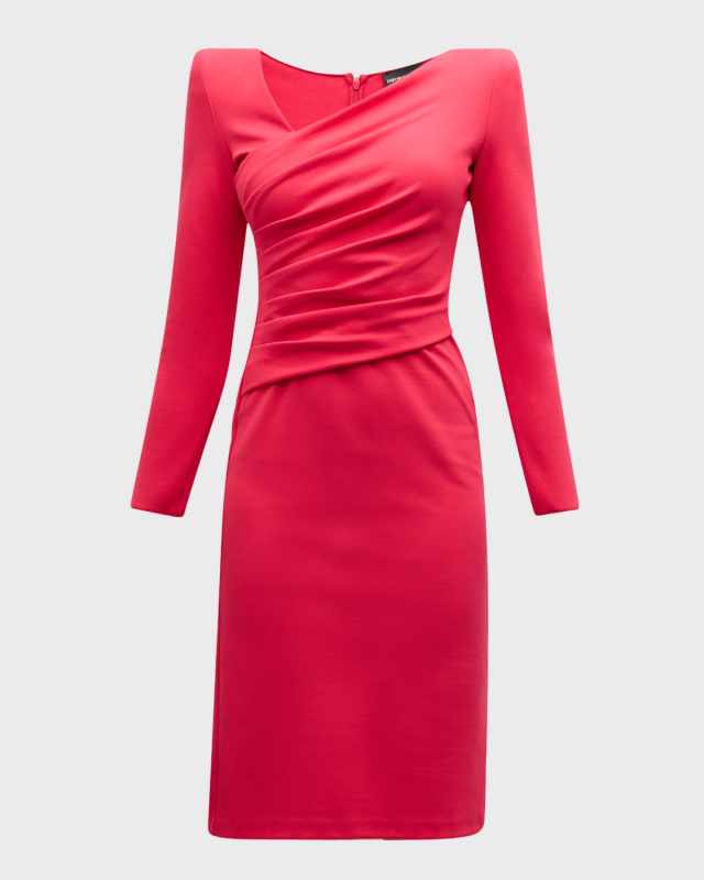Ruched Faux-Wrap Jersey Dress