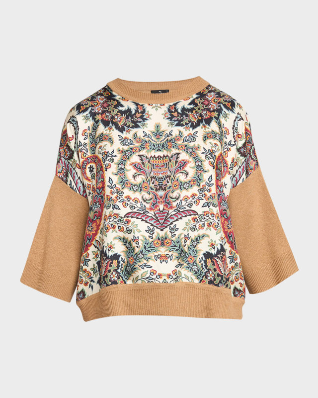 Paisley Silk-Inset Wool Knit Top