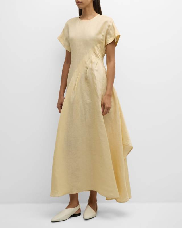 Pleated Short-Sleeve Maxi Dress