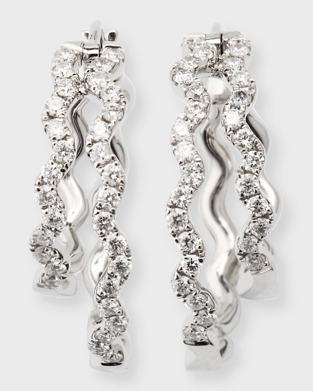 18k White Gold Diamond Double-Hoop Earrings