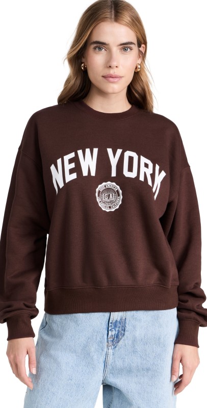 Good American Brushed Fleece Graphic Crew Sweatshirt New York Malbec 003