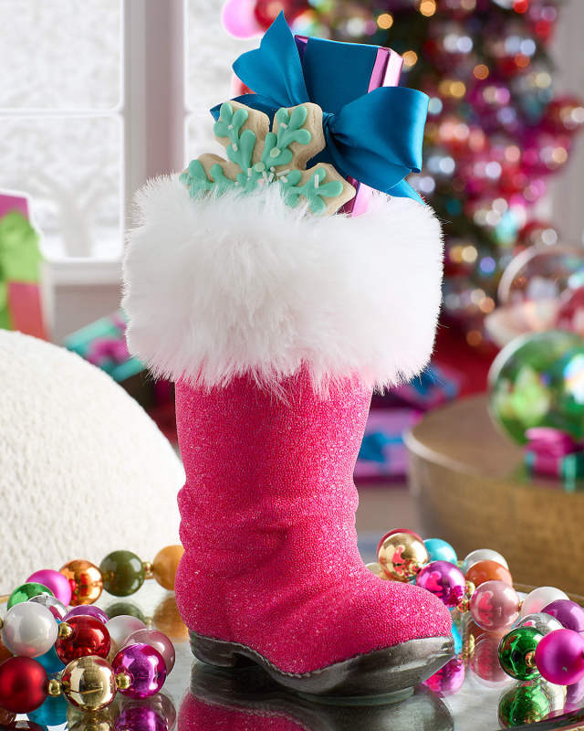 Christmas Embellished Faux Fur Boot Decor