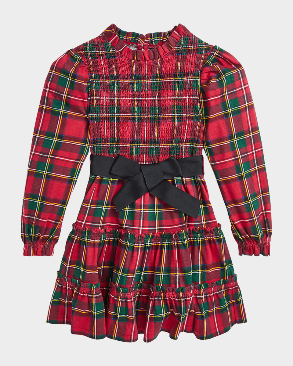 Girl's Plaid-Print Smocked Dress W/ Bloomers, Size 2-6X