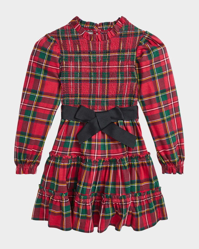 Girl's Plaid-Print Smocked Dress W/ Bloomers, Size 2-6X