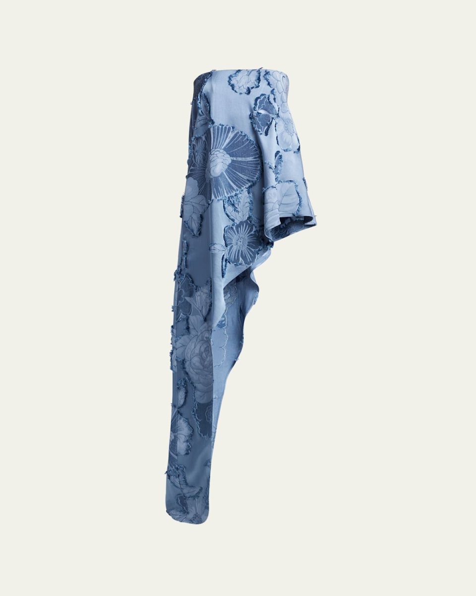 Floral Raw Edge Strapless Asymmetrical Blouse