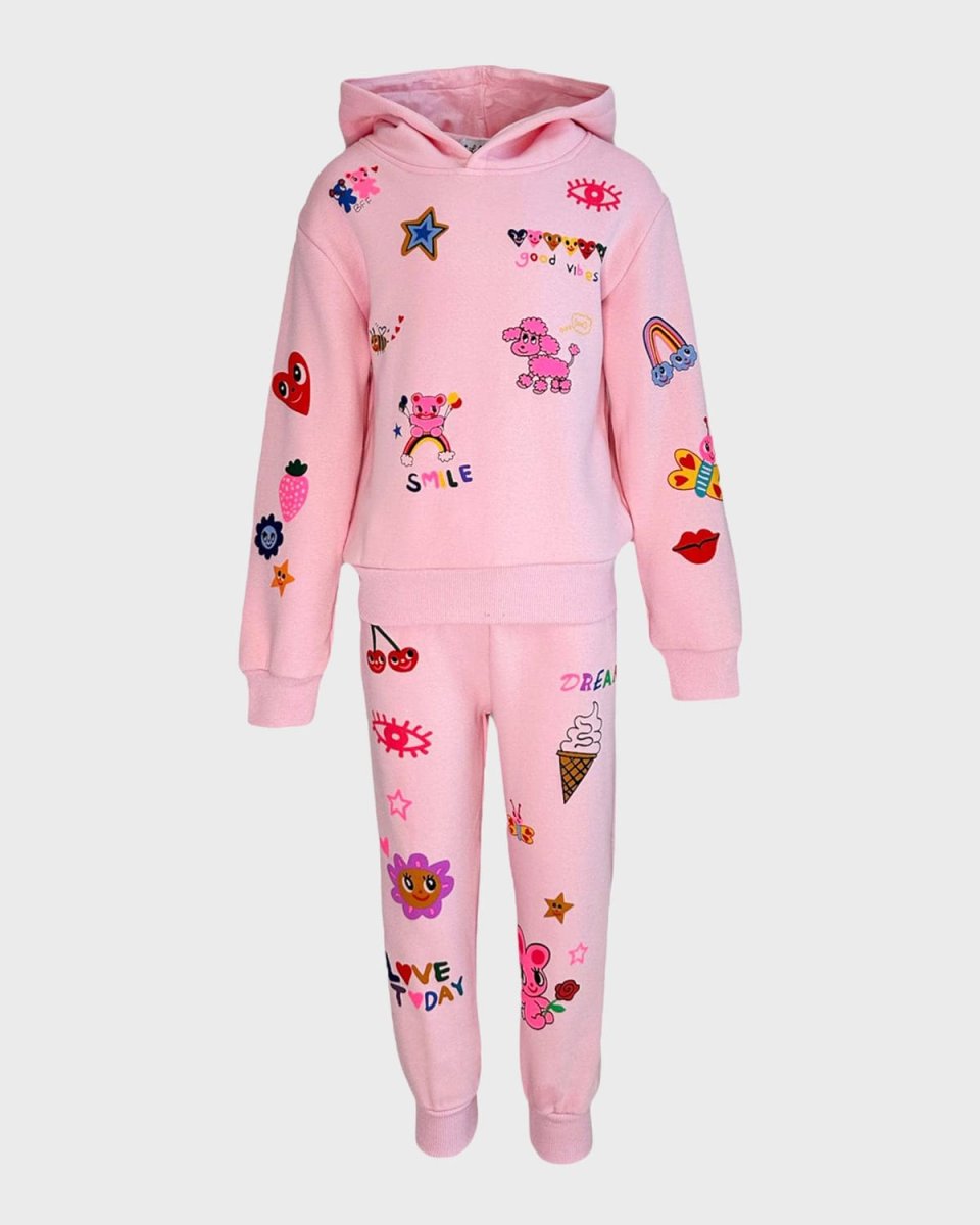 Girl's Two-Piece Hoodie & Joggers Set W/ Doodles, Size 2-1