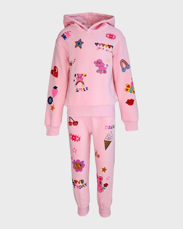 Girl's Two-Piece Hoodie & Joggers Set W/ Doodles, Size 2-1