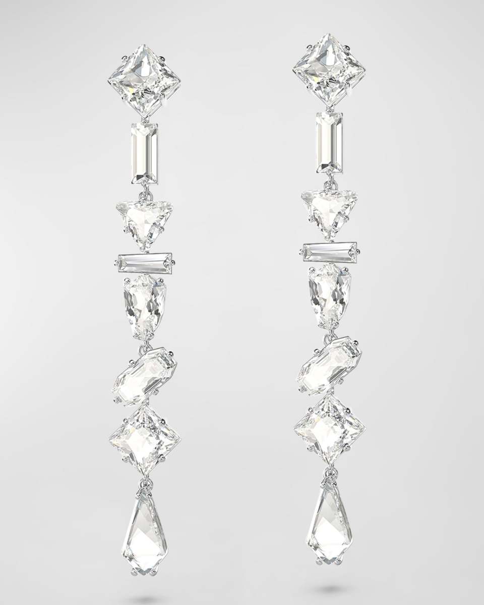 Mesmera Rhodium-Tone Mix-Cut Crystal Drop Earrings