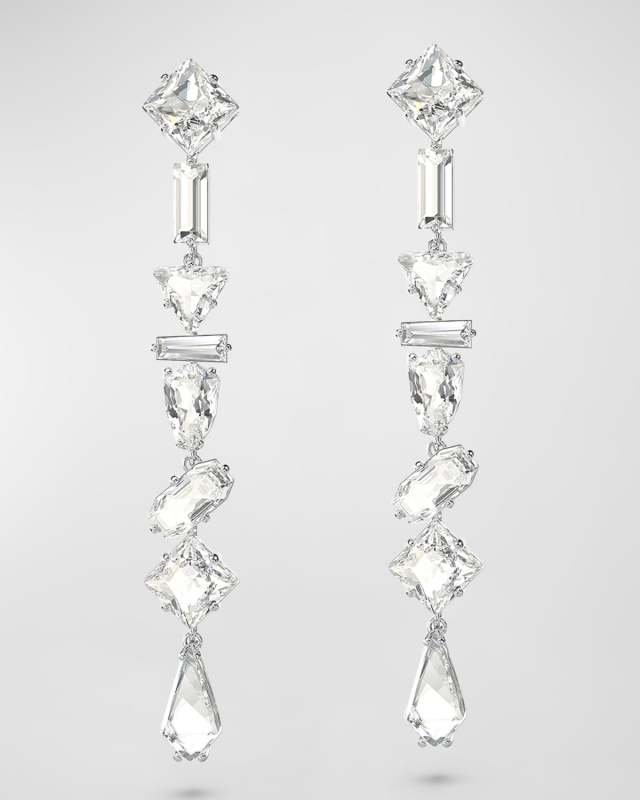 Mesmera Rhodium-Tone Mix-Cut Crystal Drop Earrings
