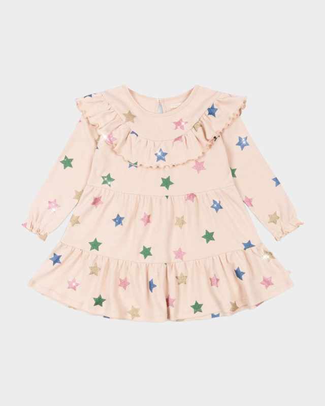 Girl's Malli Jersey Glitter Star-Print Dress, Size 9M-8