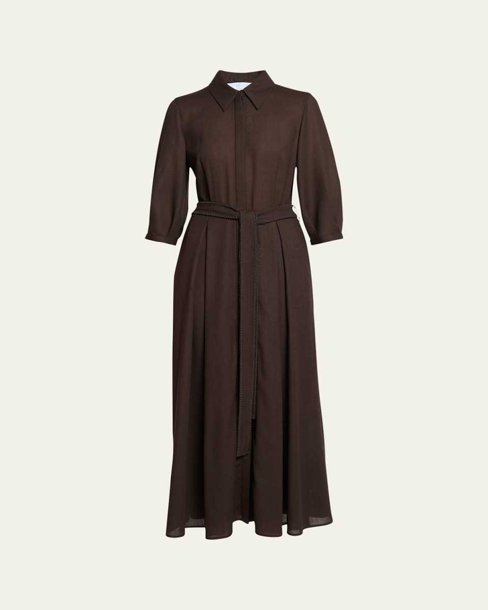Andy 3/4-Sleeve Belted Maxi Shirtdress