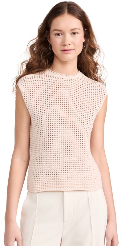 Vince Mesh Stitch Crew Petal Pearl