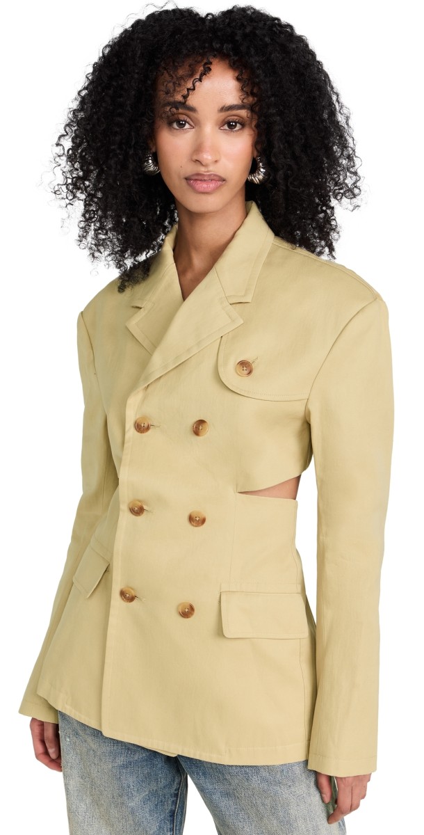 R13 Double Breasted Open Back Blazer Lt Khaki