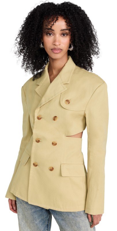 R13 Double Breasted Open Back Blazer Lt Khaki
