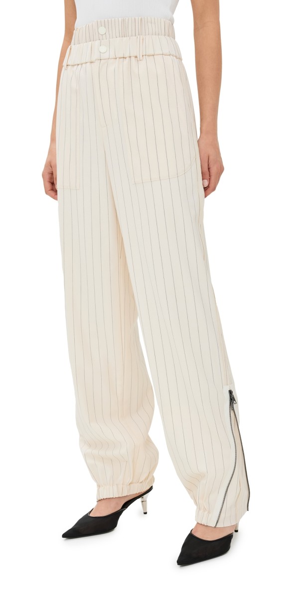 Monse Pinstripe Wool Suiting Zipper Pants Ivory Pinstripe