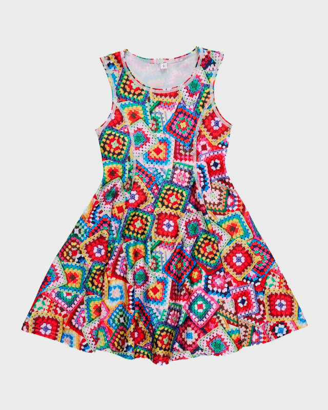 Girl's Granny Squares Hi-Shine Skater Dress, Size 2T-12