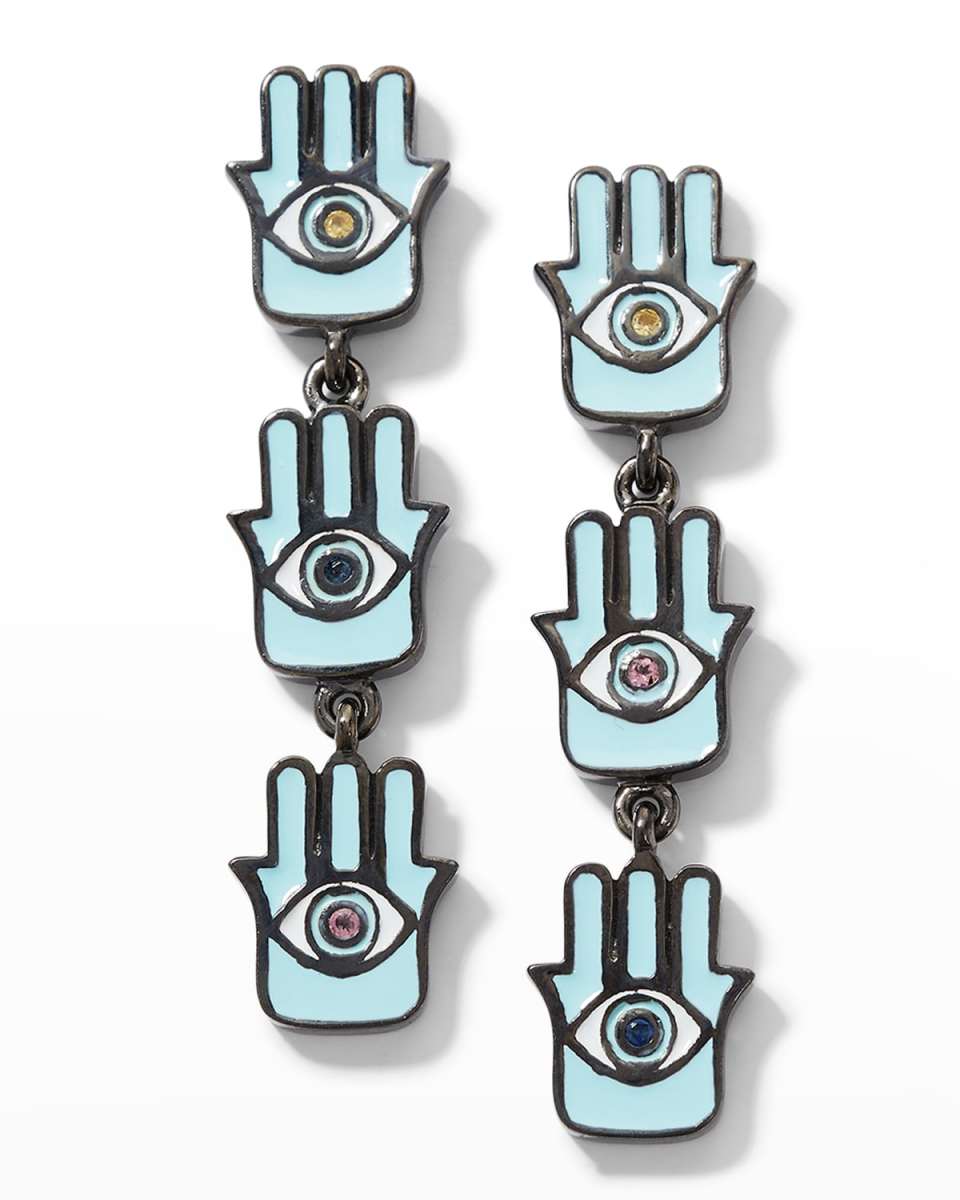 Three Hand Dangle Sapphire Earrings
