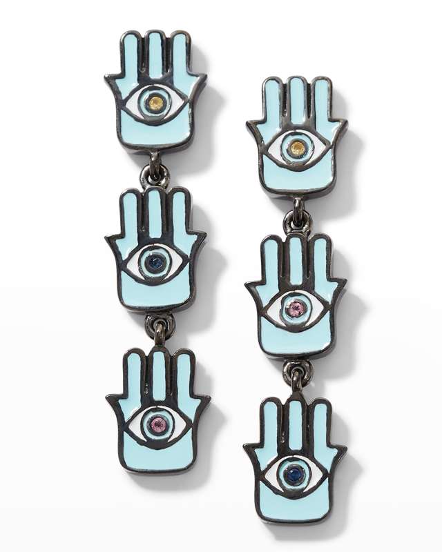 Three Hand Dangle Sapphire Earrings
