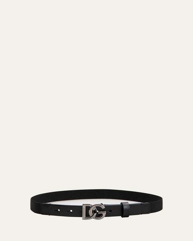 Kid's DG Buckle Calfskin Belt