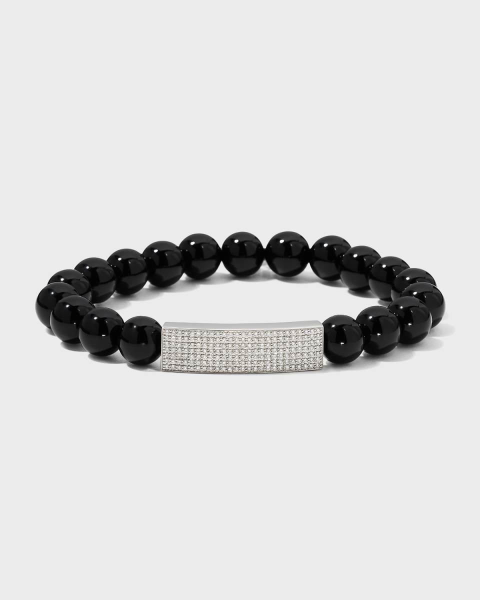 8mm Black Onyx and Diamond Bar Bracelet