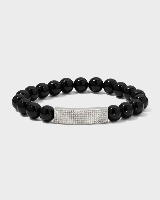 8mm Black Onyx and Diamond Bar Bracelet