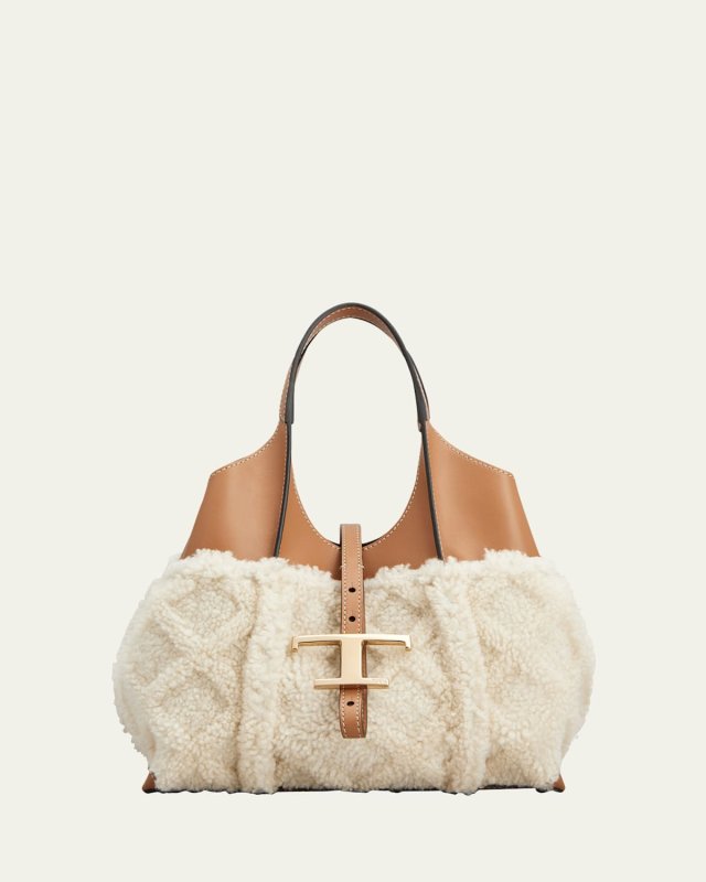 Mini Leather & Faux Fur Shopping Tote Bag