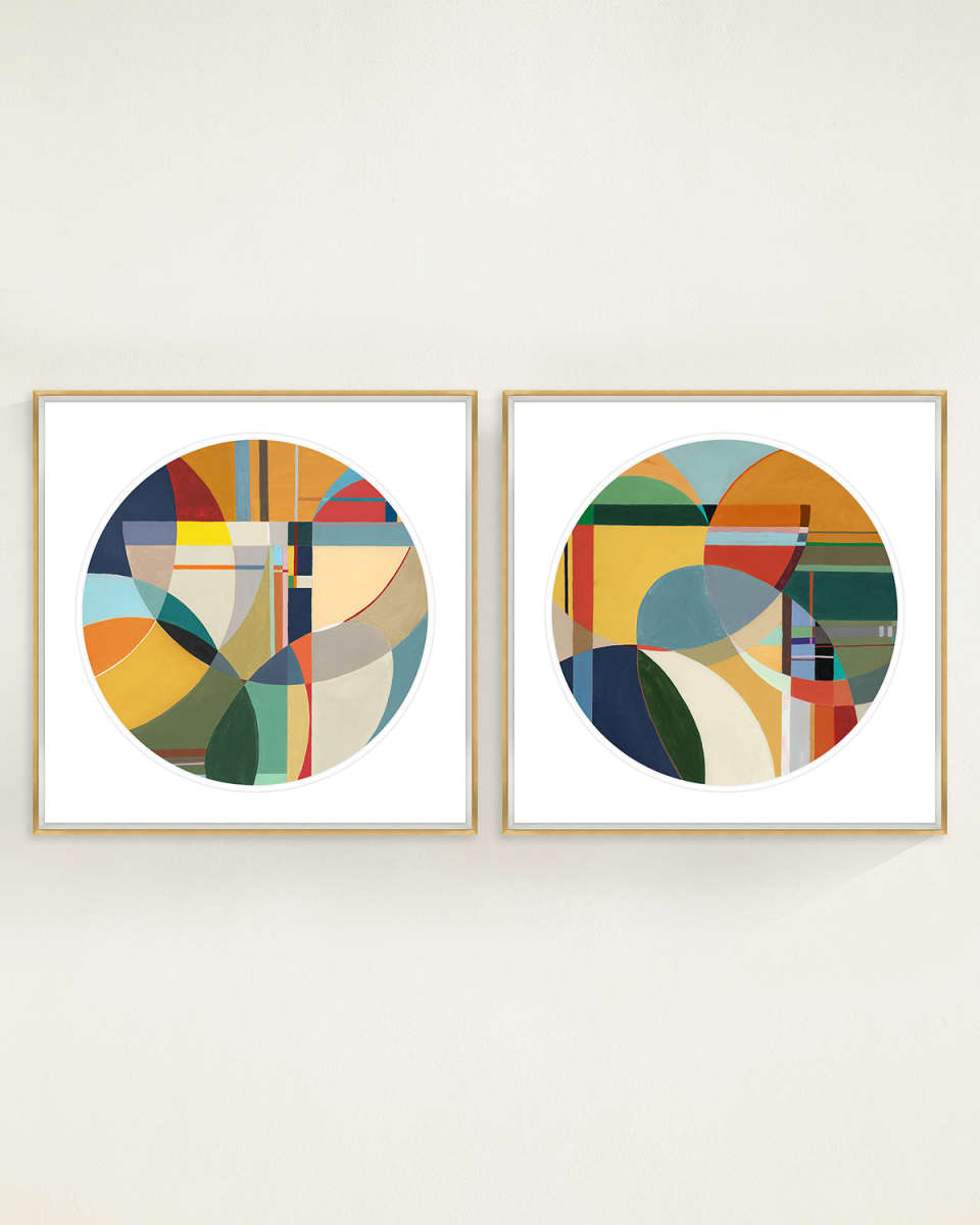 "Intersect" Framed Giclees by Jean Kenna, 40" Square - Set of 2