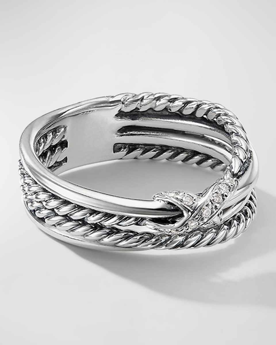 X Crossover Ring with Diamonds in Silver, 6mm