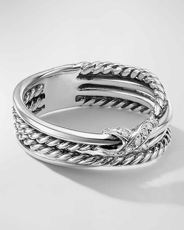 X Crossover Ring with Diamonds in Silver, 6mm