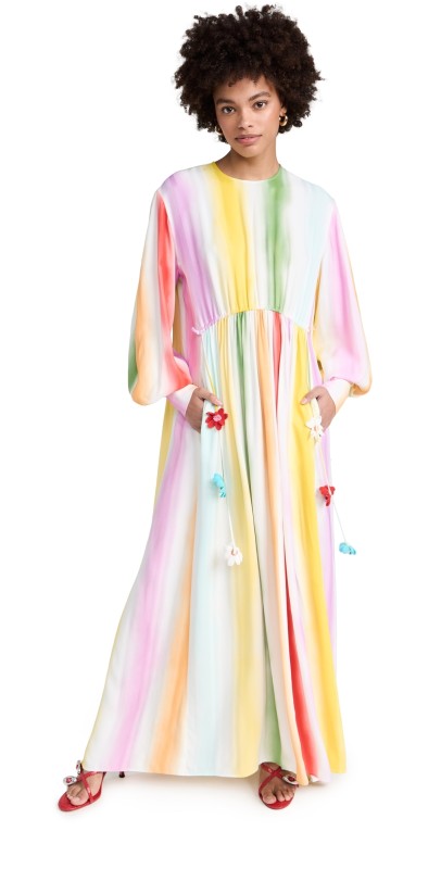 Mira Mikati Printed Dress with Crochet Flower Cord Multi