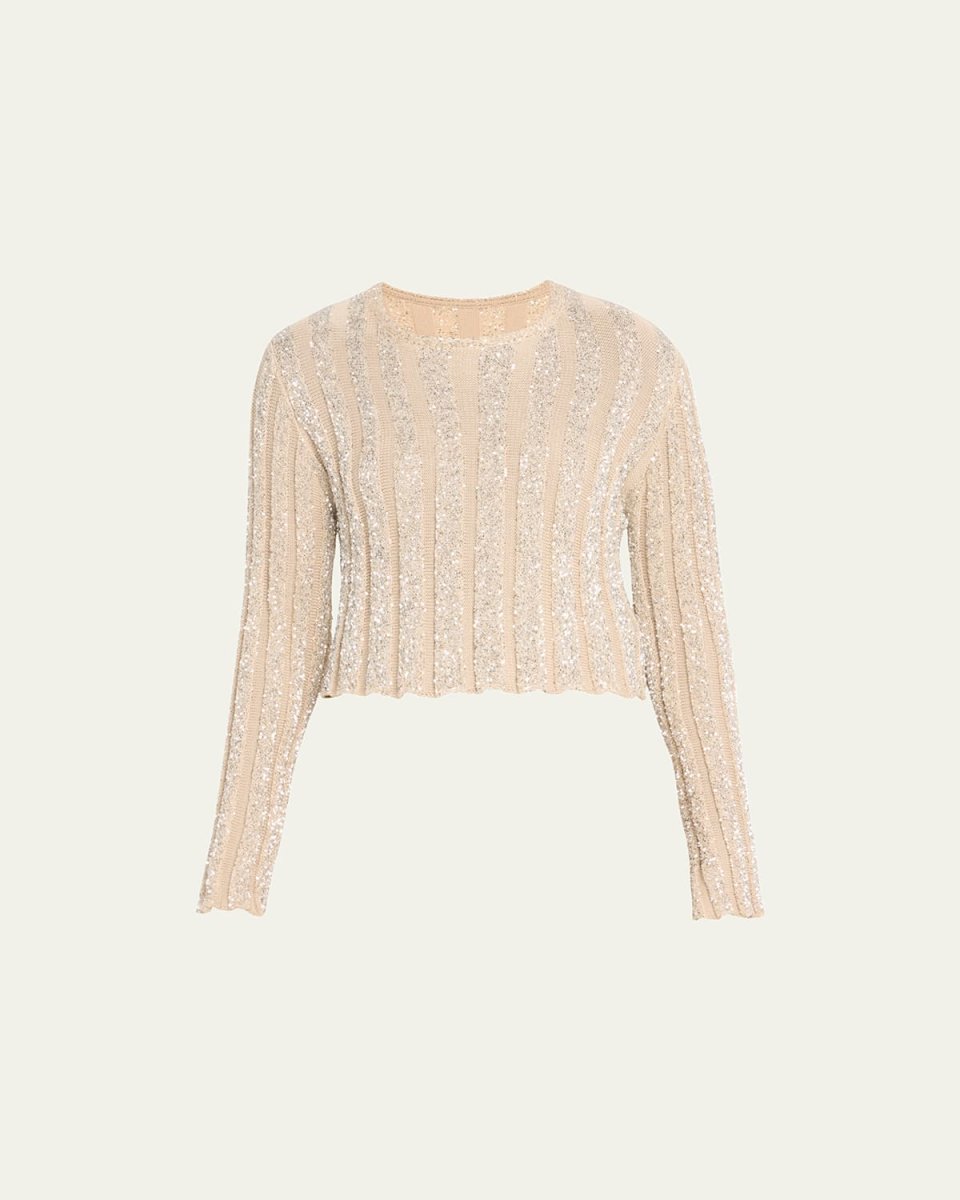 Plise Cropped Sweater with Paillette Detail