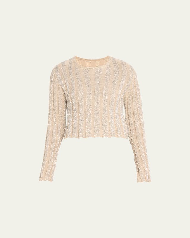 Plise Cropped Sweater with Paillette Detail