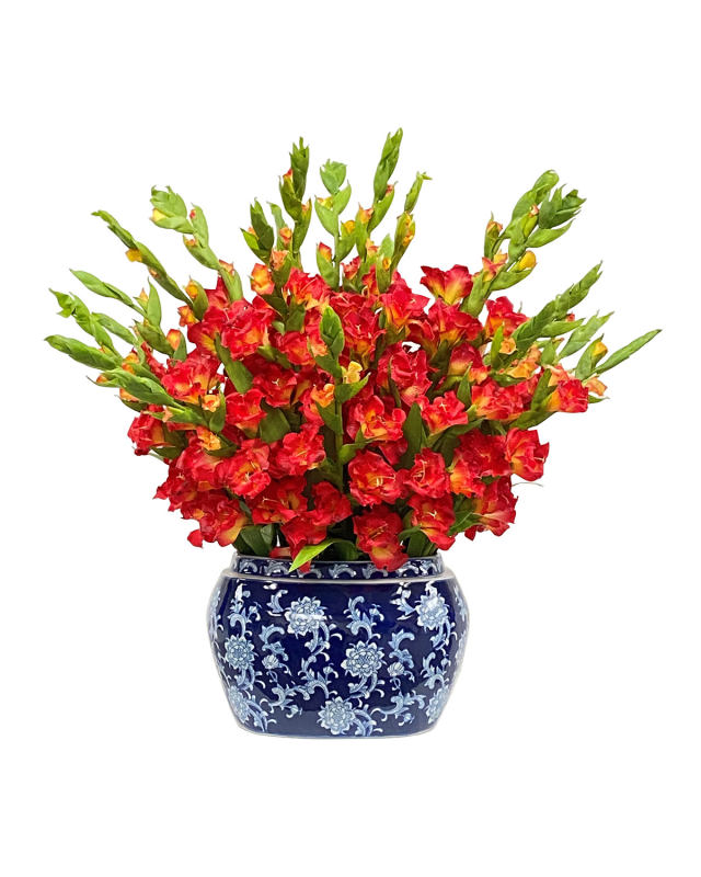 Gladioulus Faux-Floral Arrangement in Oval Planter