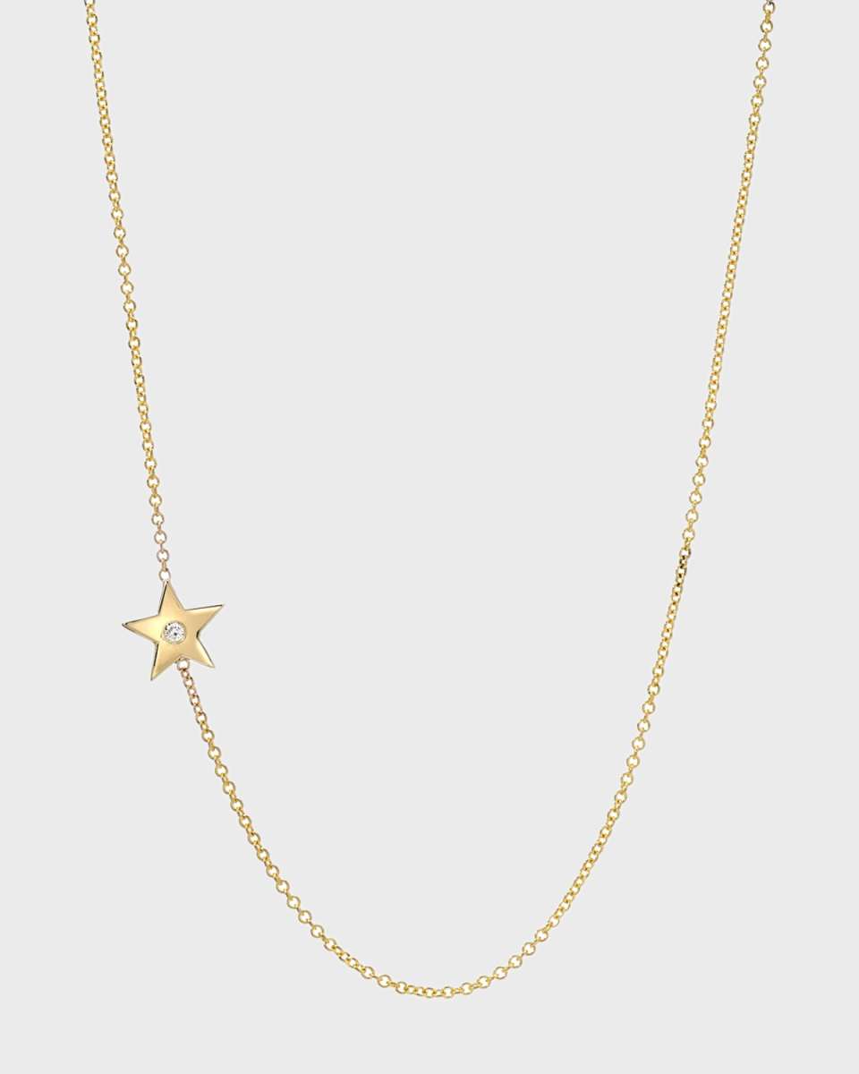 14k Gold Diamond Star Asymmetrical Necklace