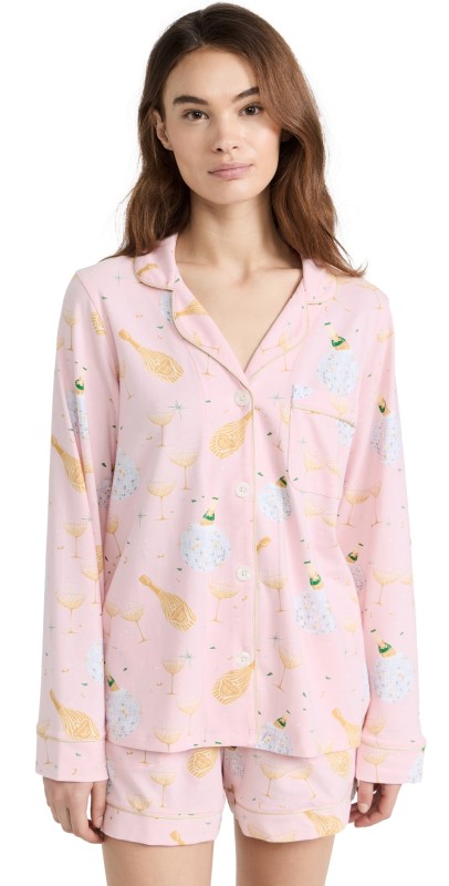 BedHead PJs Long Sleeve Shorty Knit PJ Set CHAMPAGNE DISCO