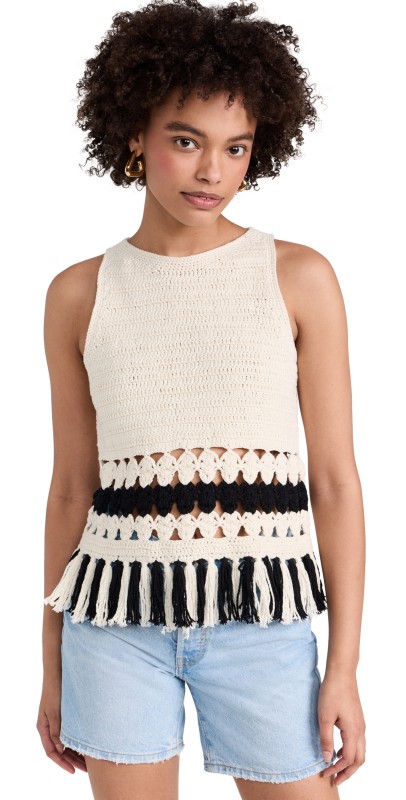 Eleven Six Marie Crochet Tank Ivory & Black Combo