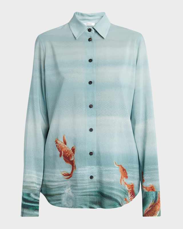 Koi Fish Button-Down Blouse