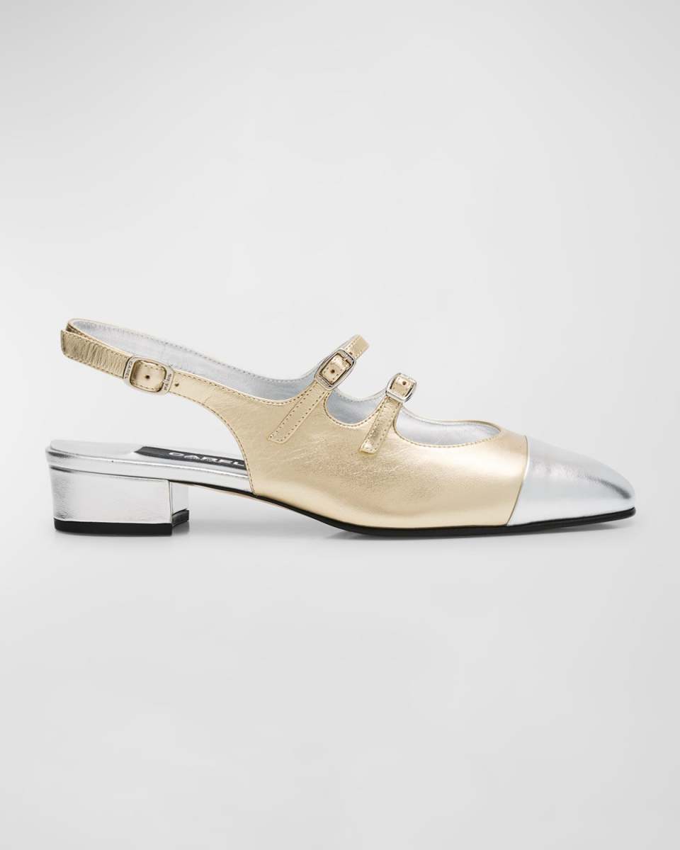 Abricot Mixed Metallic Leather Mary Jane Slingback Flats