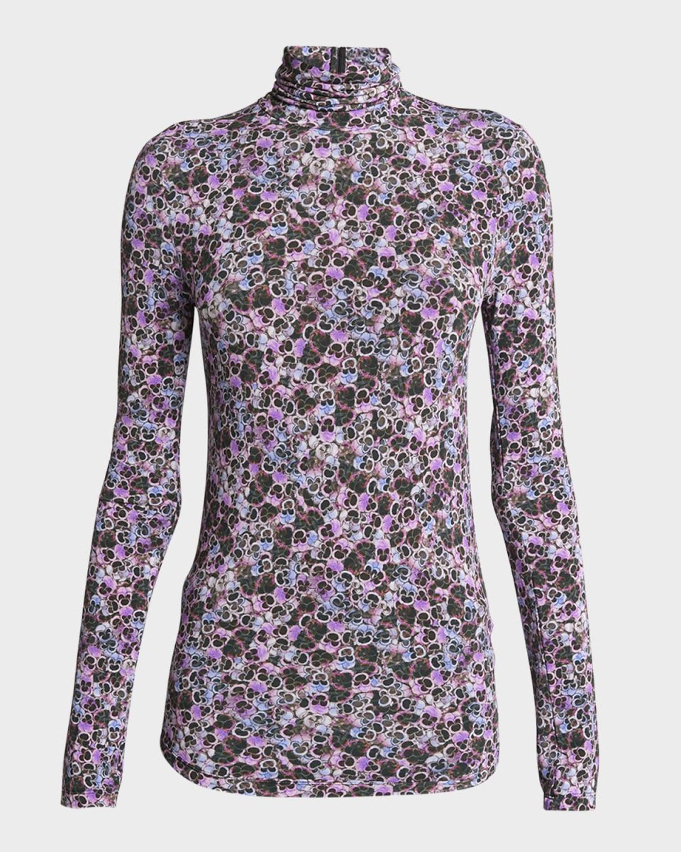 Joyela Pansy Jersey Mock-Neck Long-Sleeve Top