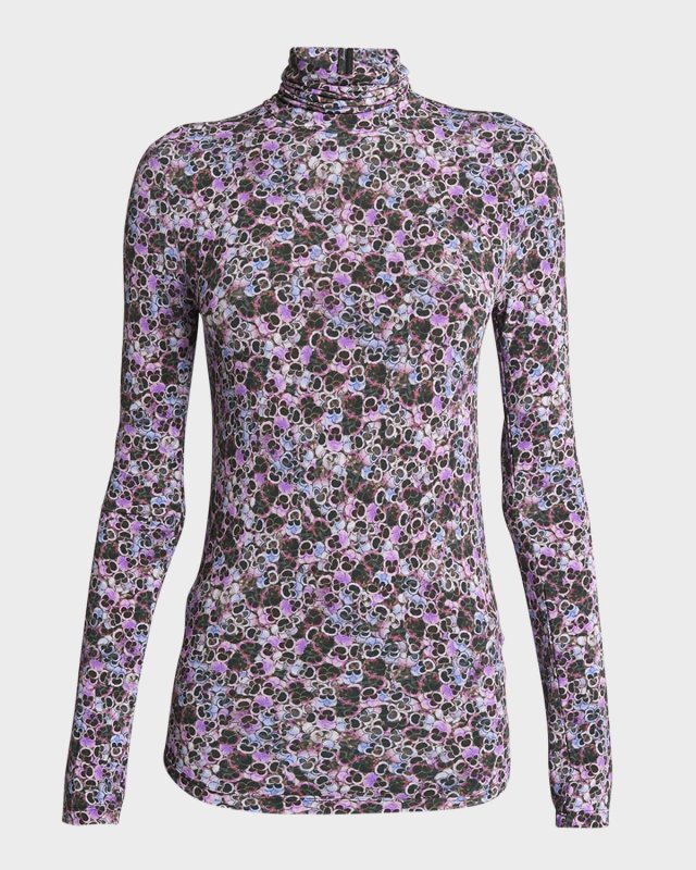 Joyela Pansy Jersey Mock-Neck Long-Sleeve Top